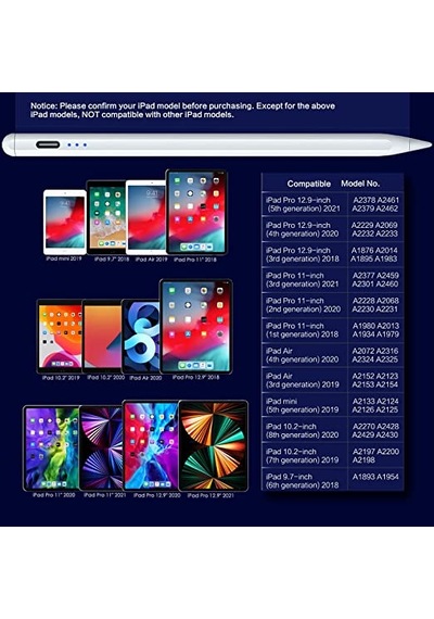 Apple Uyumlu iPad  9. Nesil A2602/a2603/a2604/a2605 Avuçiçi Ve Eğim Özellikli Kalem