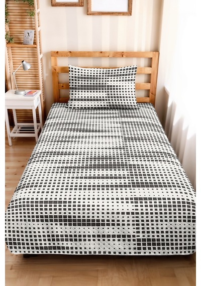 Siyah Geometrik Modern Genç Odası Tek Kişilik Pike Takımı-minimal 160x220cm Kapitone Yatak Örtüsü Dokulu Dere Serabı