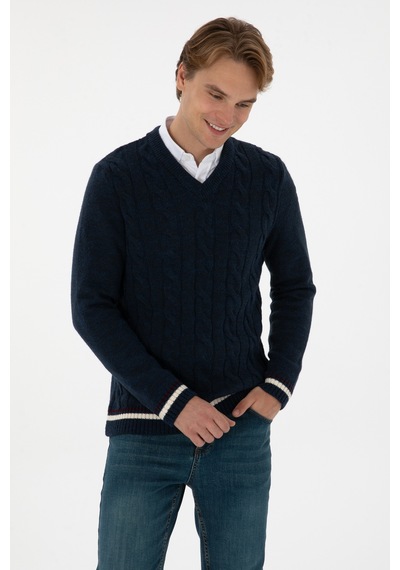 U.S. Polo Assn. Erkek Regular Fit V Yaka Lacivert Kazak 50308337-VR033
