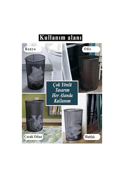 Mor Çöp Kovası Paslanmaz Çelik Fileli 1 Adet Ofis Büro Okul Çöp Kovası Metal Delikli Kolay Kullanım Mor