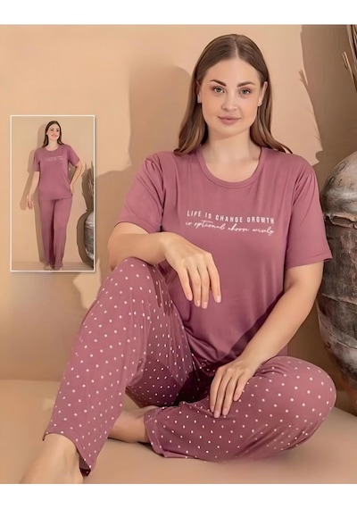 Boyraz Kadın Milan Büyük Beden Bisiklet Yaka Kısa Kol İnce Pijama Takımı 11052 - 1 Adet 001