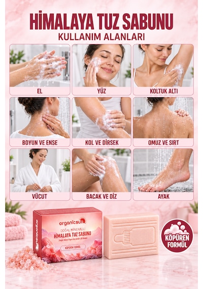 Organicsun Himalaya Tuz Sabunu 120 Gr X 2 Adet Köpüren Formül - Zengin Doğal Mineralli Pembe Himalaya Kaya Tuzu Sabunu