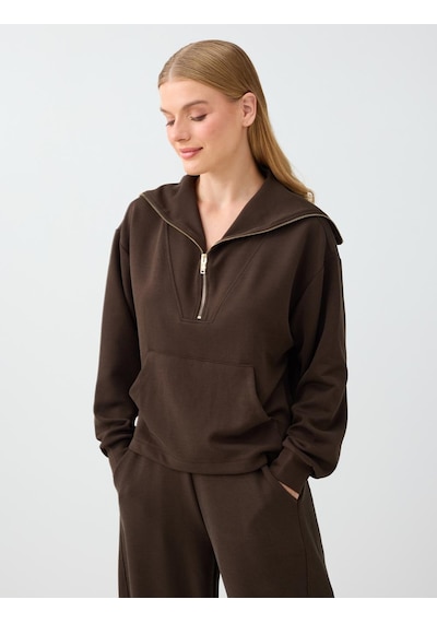 Jimmy Key Kahverengi Dik Yaka Fermuar Detaylı Modal Sweatshirt 6ww238191800