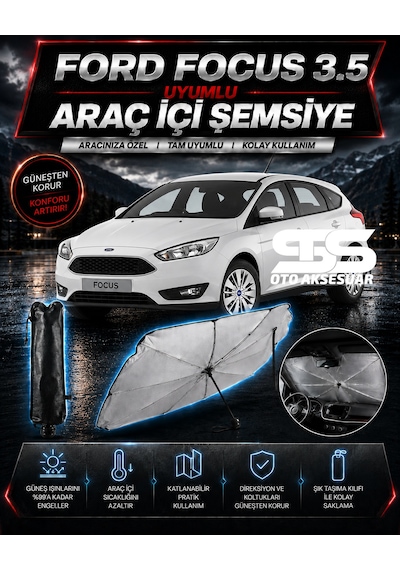Ford Focus 3.5 Araç Ön Cam Güneşliği Katlanabilir Şemsiye Oto Güneşlik Uv Korumalı Gölgelik Araba Oto Şemsiyesi