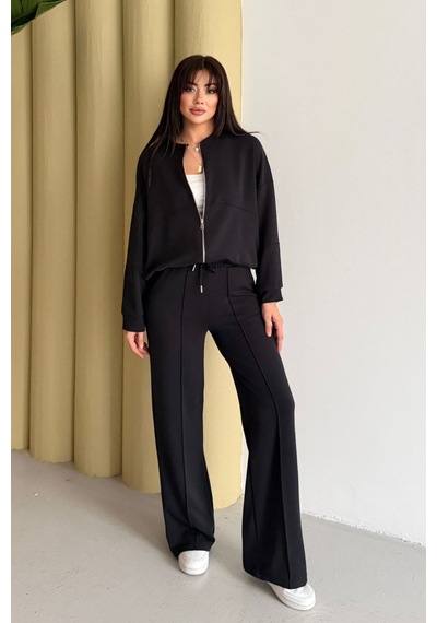 Balenbi Kadın Oversize Fermuarlı Modal Spor Takım Wide Leg Bol Paça 1194 - Form Serisi Siyah Balenbi Kadın Oversize Fermuarlı Modal Spor Takım Wide Leg Bol Paça 1194 - Form Serisi Siyah