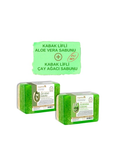 Organicsun 2'li Set Doğal Kabak Lifli Aloe Vera Sabunu Ve Kabak Lifli Çay Ağacı Sabunu Sku: Zeus8690010499394 285 ML