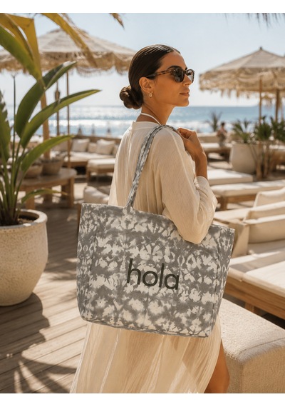 İcone Bag Icone Degrade Baskılı Kanvas Omuz Çantası, Degrade Plaj Çantası, Plaj Çantası, Beach Bag Gri