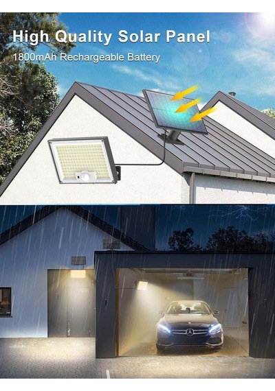 Sigrill Hareket Sensörlü Güneş Enerjili Işıklar, 172 Led, Ip65 Su Geçirmez, 5m Kablolu Sıcak Işık