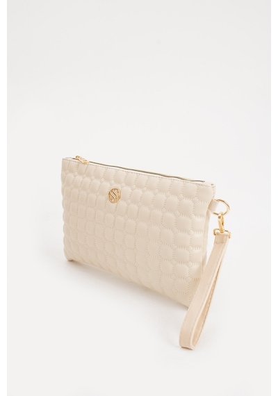 Oldso Kadın Suni Deri Siyah Mozaik Desen Çapraz Ve El Askılı Portföy Clutch Bej
