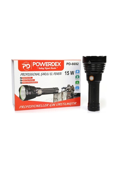 Powerdex Pd-6692 15 Watt 1000 Lümen Profesyonel Şarjlı El Feneri