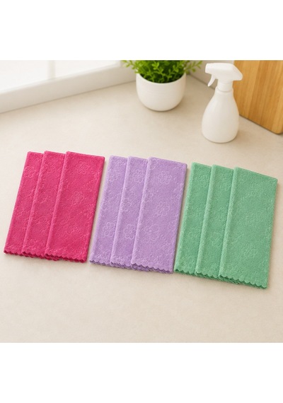 Muggio 30x30 Mikrofiber Desenli Kadife Temizlik Bezi 9'lu Set Yumuşak, İz Bırakmaz Çok Renkli