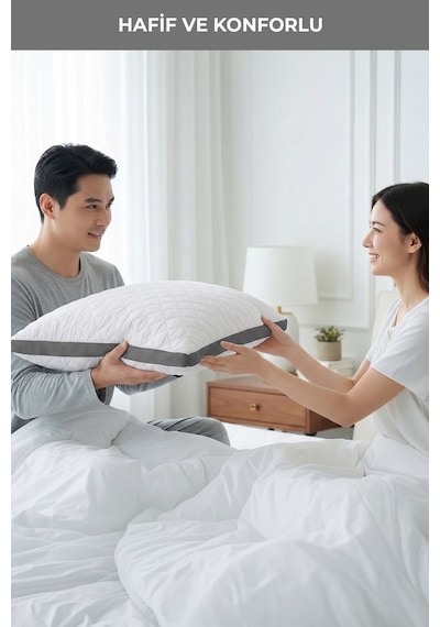 2'li Klimalı Yastık 50x70 Cm Terletmeyen, Hava Alan Mikrofiber Uyku Yastığı Gri
