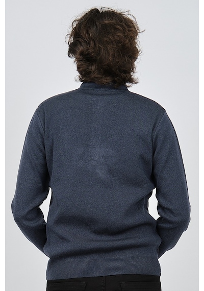 Ateş Triko Erkek Polo Yaka Desenli Yün Kazak 6092101 Indigo Indigo İndigo