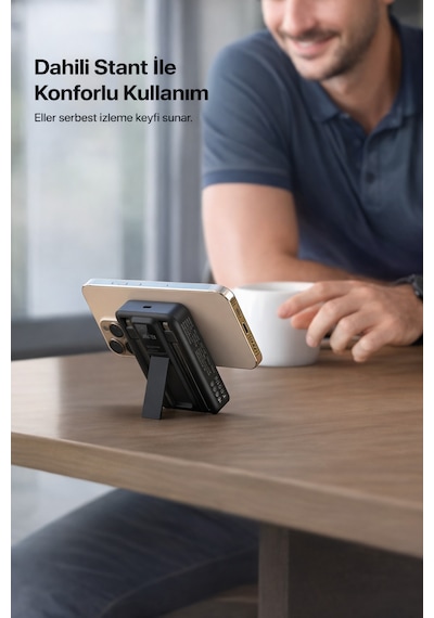 22.5w Hızlı Şarj 10.000 Mah Kablosuz Powerbank Dahili Kablolu Taşınabilir Şarj Cihazı Magsafe Uyumlu Siyah