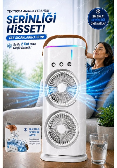 Çift Fanlı 1800 Mah Bataryalı 6000 Rpm 3 Kademeli Masaüstü Taşınabilir Sprey Fan Vantilatör Pervane