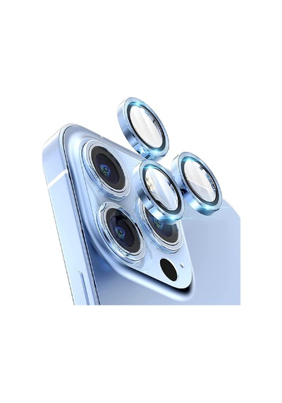 Apple Uyumlu iPhone 13 Pro Max Kamera Camı Lens Koruyucu Halka Set Sierra Mavi