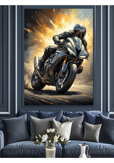 Ahşap Tablo Hız Yapan Modern Spor Motosiklet
