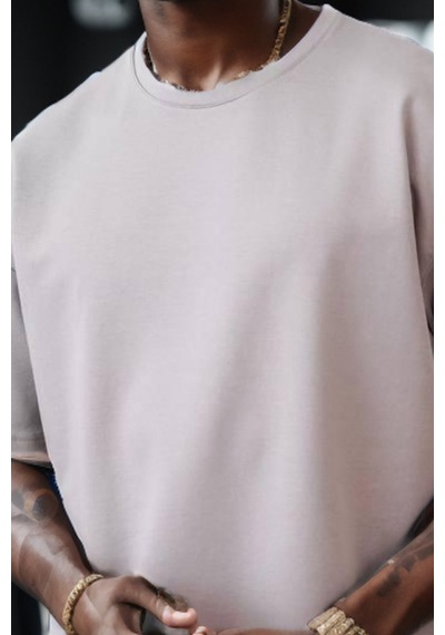 Balenbi Unisex Bisiklet Yaka 2 Iplik Basic Oversize Penye Tişört 1009 Grey