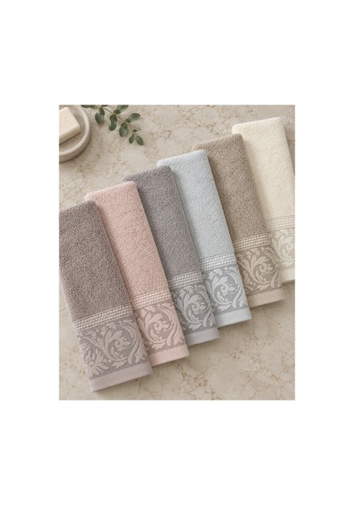Sarmaşık Desenli Renkli Havlu 50x90 Cm 6 Lı Set %100 Pamuk - Çok Renkli