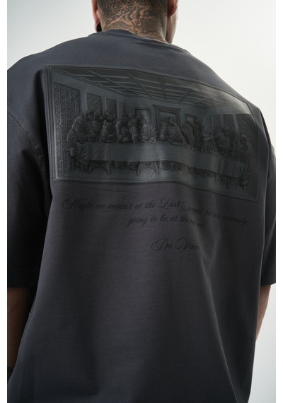 Respire Erkek Da Vinci Baskılı Oversize T-shirt Füme