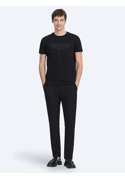 Kip Siyah Bisiklet Yaka %100 Pamuk T-shirt Siyah