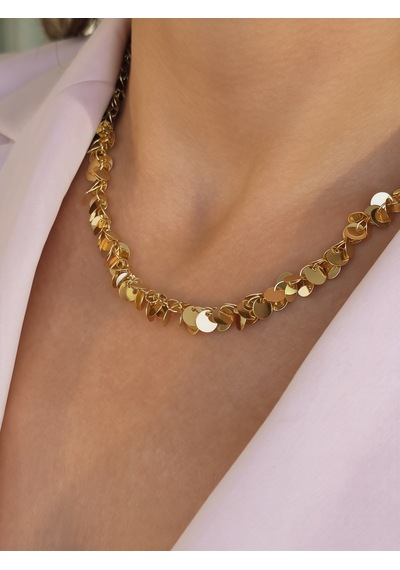 Sıralı Arpa Pullu Model Altın Kaplama Kolye Gold