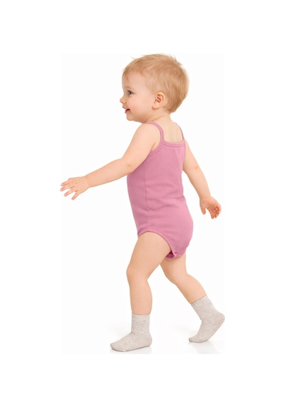 Civil Baby 5 Li Basıc İp Askılı 0-36 Ay Çıtçıtlı Badi - Pembe Pastel Pembe