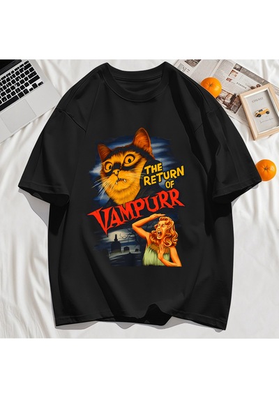 Startmore Y2k Vintage Tişört Tee Büyük Bir Kedi Ve Dişleri Baskıla Siyah