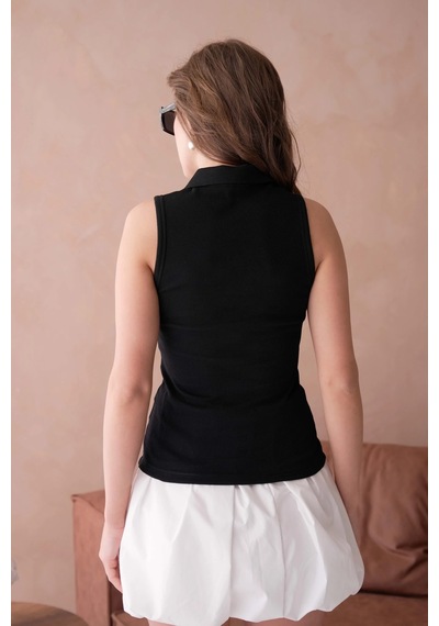 Park Karon Polo Yaka Kolsuz Basic T-shirt Siyah