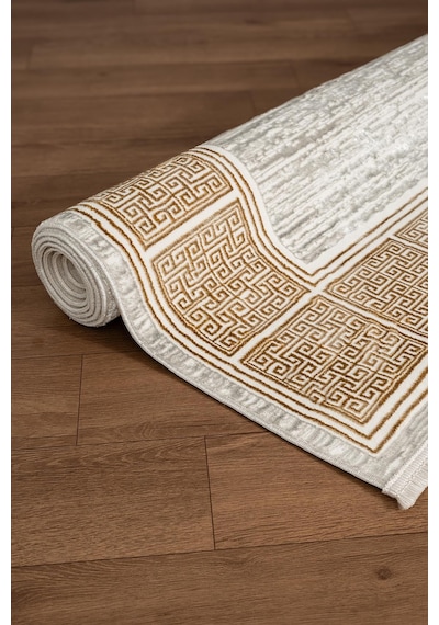 Talis Ct017a Gri Halı Gold Kenar Çerçeveli Modern Parlak Yumuşak Kadife Salon Mutfak Halısı Krem