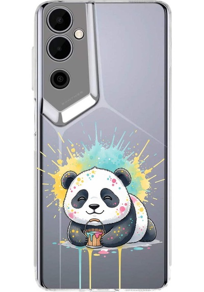 Tecno Pova Neo 2 İle Uyumlu Splash Panda Tasarımlı Şeffaf Silikon Kılıf Şeffaf