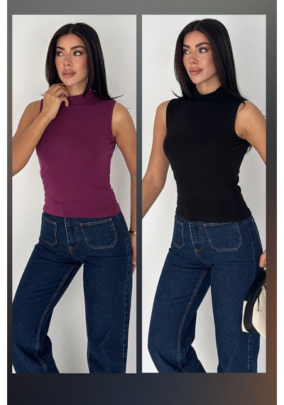 Noa & Noa 2'li Paket Kadın Kolsuz Boğazlı Basic Body Sleek Core Bordo