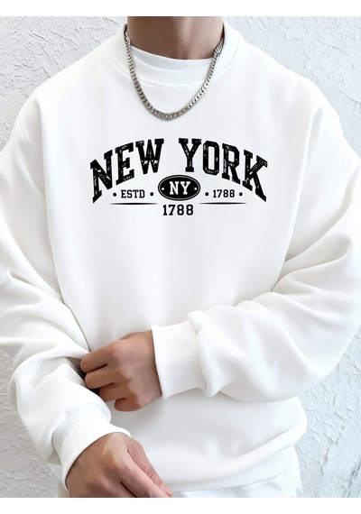 Startmore Startmorenew York Estd 1788 Baskılı Sonbahar Spor Giyim Erkek High Street Polar Kapüşonlu Üst Günlük R Beyaz