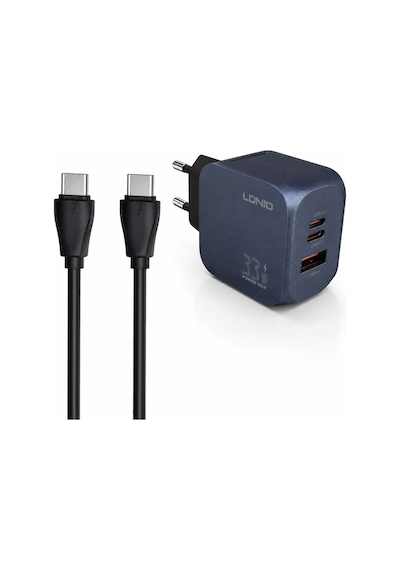 Schitec 33w Gan 3 Portlu Hızlı Şarj Adaptörü Usb-c + Usb-a + Lightning 1m Kablolu Set Siyah Q5
