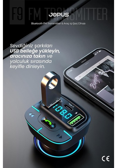 Bluetooth Fm Transmitter Araç Kiti, Hızlı Şarj, Usb, Type-c, Hd Mikrofon, 9914