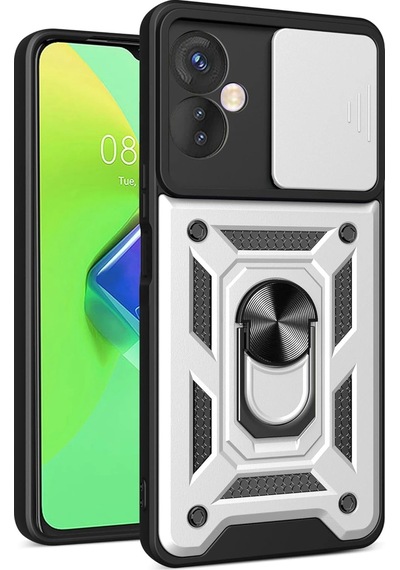 Ilkeshop Newface İnfinix Hot 30 4g Kılıf Pars Lens Yüzüklü Silikon - Gümüş