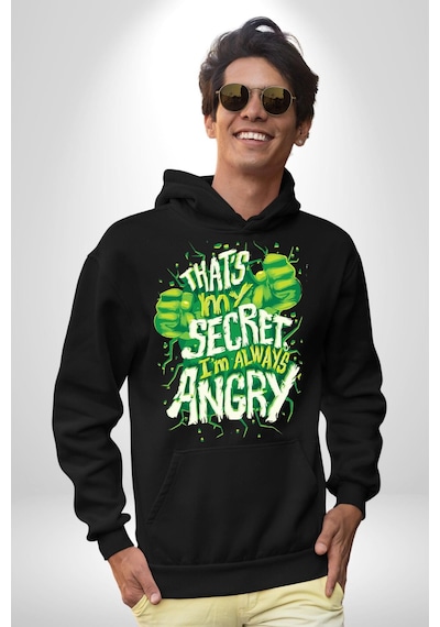 Bu Benim Sırrım Her Zaman Kızgınım Kadın Erkek Siyah Kapüşonlu Sweatshirt Hoodie Siyah