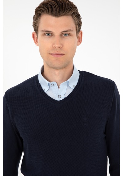 U.S. Polo Assn. Erkek Slim Fit V Yaka Lacivert Basic Kazak 50288886-VR033 U.S. Polo Assn. Erkek Slim Fit V Yaka Lacivert Basic Kazak 50288886-VR033