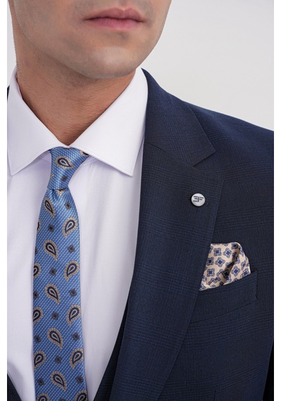 Efor Slim Fit Çift Yırtmaç Ekoseli Esnek Yünlü Yelekli Klasik Lacivert Takım Elbise Tk 934 Lacivert Efor Slim Fit Çift Yırtmaç Ekoseli Esnek Yünlü Yelekli Klasik Lacivert Takım Elbise Tk 934 Lacivert