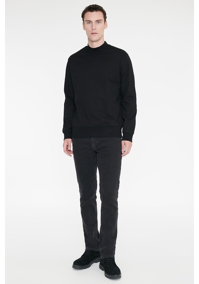 Ac&Co / Altınyıldız Classics Erkek Sıyah Pamuklu Standart Fit Normal Kesim Yarım Balıkçı Yaka Sweatshirt Siyah
