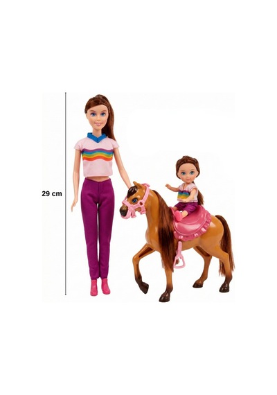 Good Girl 2'li Oyuncak Bebek Ve At Binicilik Seti - 29cm Büyük Bebek, Küçük Bebek, Pembe Yeleli Pony S