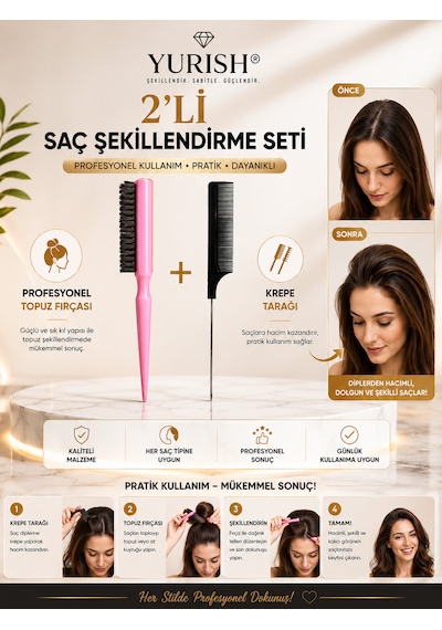 Profesyonel Topuz Fırçası Ve Krepe Şiş Tarak 001