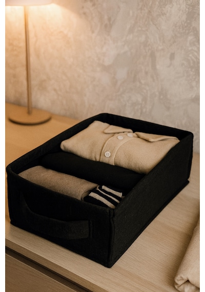 Siyah Dolap İçi, Çamaşır, Oyuncak Düzenleyici, Saklama Kutusu, Keçe Sepet Organizer 38x25x13 Cm Siyah