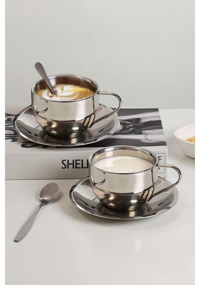 Çelik 4 Adet 180 Ml Çift Cidar Espresso Kahve Fincan Set Sunum Bardağı Diğer