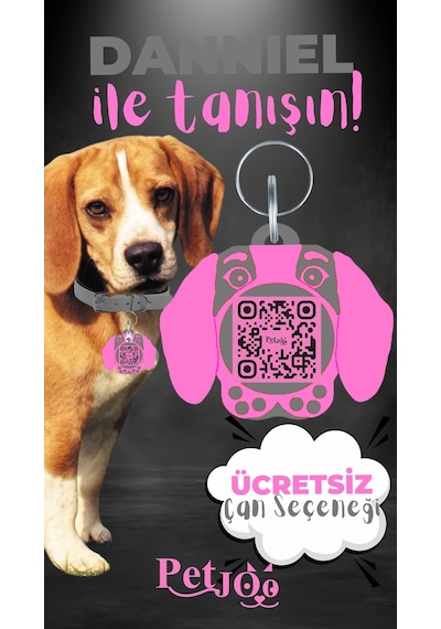 Petjoo 21.Danniel Pembe-Gri Qr'lı Köpek Künyesi