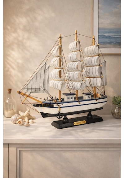 İsime Kişiye Özel Dekoratif Premium Ahşap El Yapımı Yelkenli Gemi Maketi 33x33 Cm Biblo Hediye 531-f Ahşap