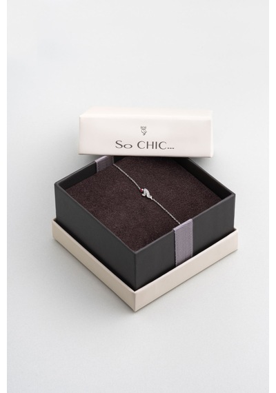 So Chic V Harfi 18 Ayar Beyaz Altın Kaplama 19 Cm Gümüş Nazar Bileklik Gümüş - Rodyum