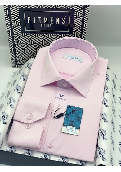 Fitmens Klasik Uzun Kol Cepsiz Likralı Rahat Kumaş Erkek Gömlek Fs-004517 - Pembe-3188