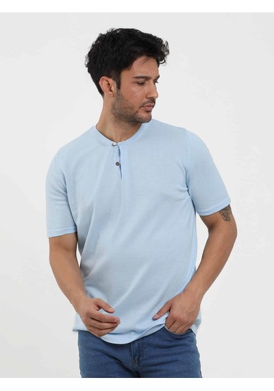 Dufy Buz Mavisi Erkek Slim Fit Düz Düğmeli O Yaka Kazak - 104636-buz Mavisi Buz Mavi