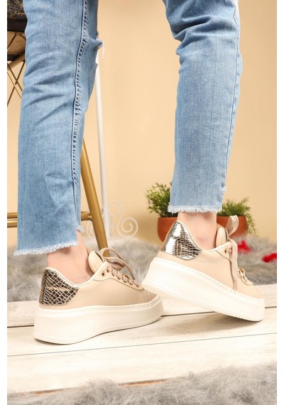 Taş Aksesuarlı Sneakers Krem-Krem